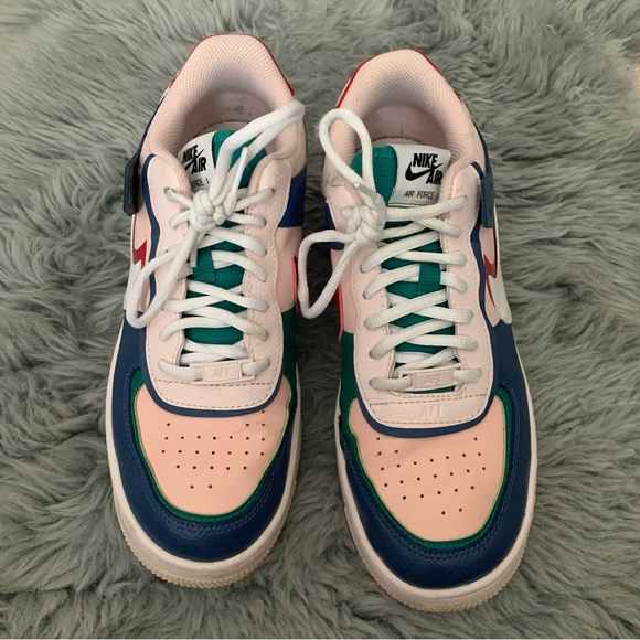 Women’s 9 NIKE Air Force 1 Low Shadow Mystic Navy Pink Red Green Sneakers - Picture 2 of 7
